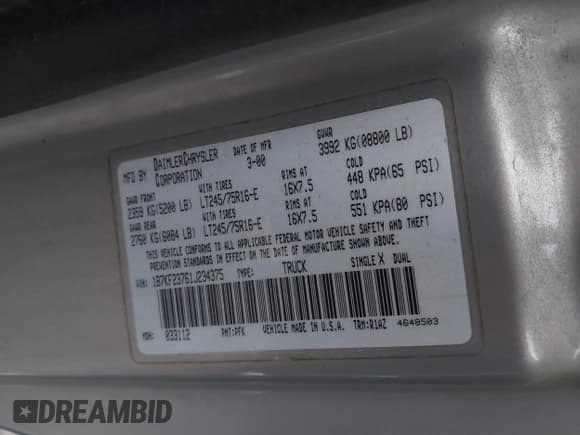 ✅ 2001 Dodge 2500 • VIN: 1B7KF23761J234375 • Lot: 41081936. Listed on IAAI with Not provided. Free auction sales archive from the USA and detailed vehicle history report at DreamBid. Image 9.