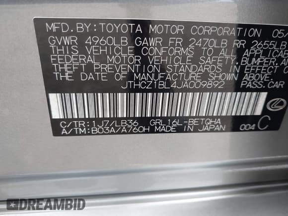 ✅ 2018 Lexus GS 350 • VIN: JTHCZ1BL4JA009892 • Lot: 42582284. Listed on IAAI with 53,941 mi. Free auction sales archive from the USA and detailed vehicle history report at DreamBid. Image 9.