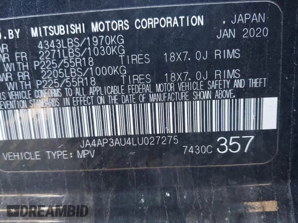 ✅ 2020 Mitsubishi Outlander ES • VIN: JA4AP3AU4LU027275 • Lot: 43505324. Wystawiony na IAAI z przebiegiem 75 797 mil. Bezpłatny archiwum sprzedaży aukcyjnych z USA i szczegółowy raport historii pojazdu na DreamBid. Zdjęcie 9.