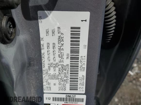 ✅ 2017 Toyota Tundra Limited • VIN: 5TFBY5F1XHX612188 • Lot: 56205145. Listed on Copart with 58,025 mi. Free auction sales archive from the USA and detailed vehicle history report at DreamBid. Image 12.