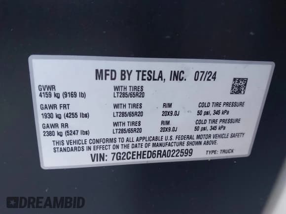 ✅ 2024 Tesla Cybertruck • VIN: 7G2CEHED6RA022599 • Лот: 43424440. Опубликован ранее на IAAI с пробегом 19 331 миль. Бесплатный доступ к архиву аукционных продаж из США и подробный отчёт об истории автомобиля на DreamBid. Изображение 9.