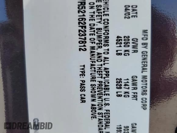 ✅ 2002 Pontiac Grand Prix GTP • VIN: 1G2WR52162F237812 • Лот: 65858535. Опубликован ранее на Copart с пробегом 104 572 миль. Бесплатный доступ к архиву аукционных продаж из США и подробный отчёт об истории автомобиля на DreamBid. Изображение 12.