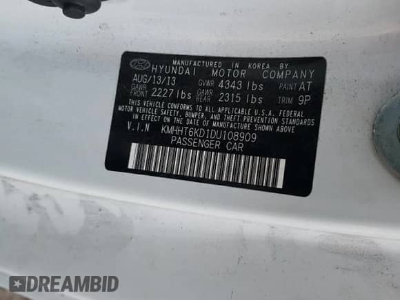 2013 Hyundai Genesis Coupe 2.0T с VIN KMHHT6KD1DU108909, выставлен на аукционе Copart как лот 75936574 с пробегом Не указан миль и Списание • Salvage title. История ставок и продаж доступна на DreamBid. Изображение 13.