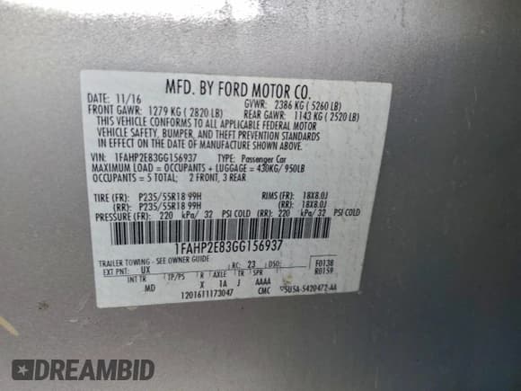 ✅ 2016 Ford Taurus SEL • VIN: 1FAHP2E83GG156937 • Lot: 94222525. Listed on Copart with 113,719 mi. Free auction sales archive from the USA and detailed vehicle history report at DreamBid. Image 12.