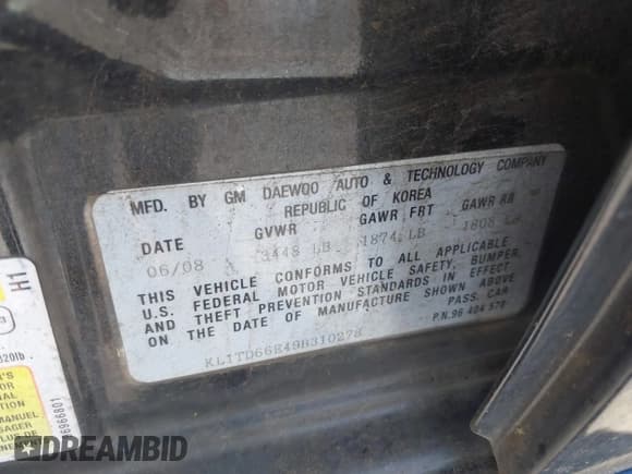 ✅ 2009 Chevrolet Aveo 1LT • VIN: KL1TD66E49B310278 • Lot: 42953240. Listed on IAAI with Not provided. Free auction sales archive from the USA and detailed vehicle history report at DreamBid. Image 9.