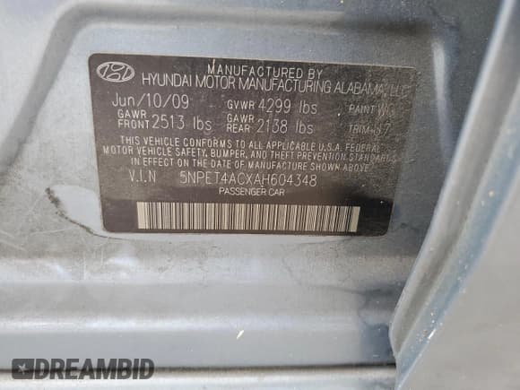 ✅ 2010 Hyundai Sonata GLS • VIN: 5NPET4ACXAH604348 • Лот: 77689264. Опубликован ранее на Copart с пробегом 169 874 миль. Бесплатный доступ к архиву аукционных продаж из США и подробный отчёт об истории автомобиля на DreamBid. Изображение 12.