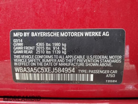 ✅ 2014 BMW 3 Series 328i • VIN: WBA3A5C5XEJ584954 • Lot: 43177290. Listed on IAAI with 60,639 mi. Free auction sales archive from the USA and detailed vehicle history report at DreamBid. Image 9.