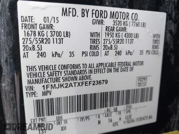 ✅ 2015 Ford Expedition Max Limited • VIN: 1FMJK2ATXFEF23679 • Lot: 43542064. Wystawiony na IAAI z przebiegiem 173 814 mil. Bezpłatny archiwum sprzedaży aukcyjnych z USA i szczegółowy raport historii pojazdu na DreamBid. Zdjęcie 9.