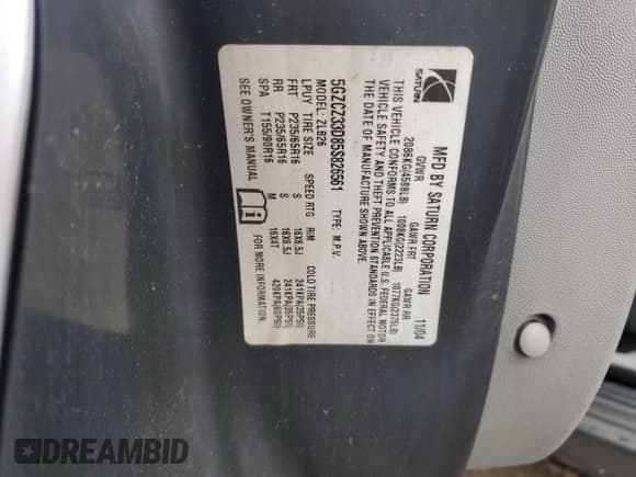 ✅ 2005 Saturn VUE • VIN: 5GZCZ33D85S826561 • Lot: 83586104. Wystawiony na Copart z przebiegiem 144 619 mil. Bezpłatny archiwum sprzedaży aukcyjnych z USA i szczegółowy raport historii pojazdu na DreamBid. Zdjęcie 12.