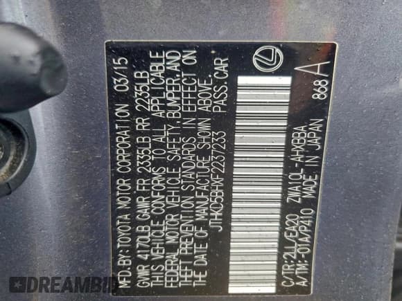 ✅ 2015 Lexus CT 200h • VIN: JTHKD5BHXF2237233 • Lot: 96046905. Wystawiony na Copart z przebiegiem 132 955 mil. Bezpłatny archiwum sprzedaży aukcyjnych z USA i szczegółowy raport historii pojazdu na DreamBid. Zdjęcie 12.