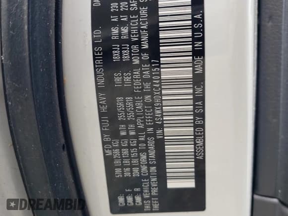 ✅ 2012 Subaru Tribeca Touring • VIN: 4S4WX9HDXC4401517 • Лот: 53485885. Опубликован ранее на Copart с пробегом 157 832 миль. Бесплатный доступ к архиву аукционных продаж из США и подробный отчёт об истории автомобиля на DreamBid. Изображение 13.