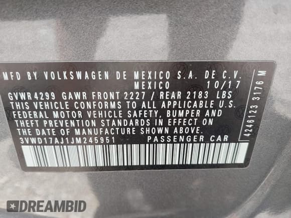 ✅ 2018 Volkswagen Jetta SE Sport • VIN: 3VWD17AJ1JM245951 • Lot: 42580703. Listed on IAAI with 90,129 mi. Free auction sales archive from the USA and detailed vehicle history report at DreamBid. Image 9.