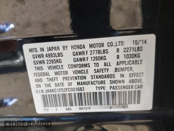 ✅ 2015 Acura RLX Technology • VIN: JH4KC1F52FC001682 • Lot: 41823813. Listed on IAAI with 83,011 mi. Free auction sales archive from the USA and detailed vehicle history report at DreamBid. Image 9.