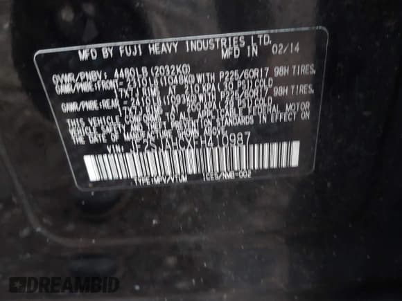 ✅ 2015 Subaru Forester Limited • VIN: JF2SJAHCXFH410987 • Lot: 43668080. Listed on IAAI with 161,820 mi. Free auction sales archive from the USA and detailed vehicle history report at DreamBid. Image 9.