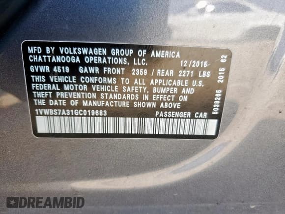 ✅ 2016 Volkswagen Passat SE • VIN: 1VWBS7A31GC019683 • Lot: 90515125. Listed on Copart with 140,942 mi. Free auction sales archive from the USA and detailed vehicle history report at DreamBid. Image 13.