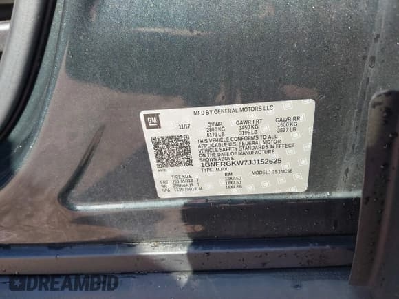 ✅ 2018 Chevrolet Traverse LT Cloth • VIN: 1GNERGKW7JJ152625 • Lot: 43094971. Listed on IAAI with 95,019 mi. Free auction sales archive from the USA and detailed vehicle history report at DreamBid. Image 9.