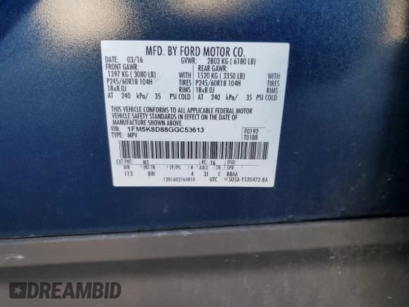 ✅ 2016 Ford Explorer XLT • VIN: 1FM5K8D88GGC53613 • Lot: 92358405. Wystawiony na Copart z przebiegiem 99 272 mil. Bezpłatny archiwum sprzedaży aukcyjnych z USA i szczegółowy raport historii pojazdu na DreamBid. Zdjęcie 13.