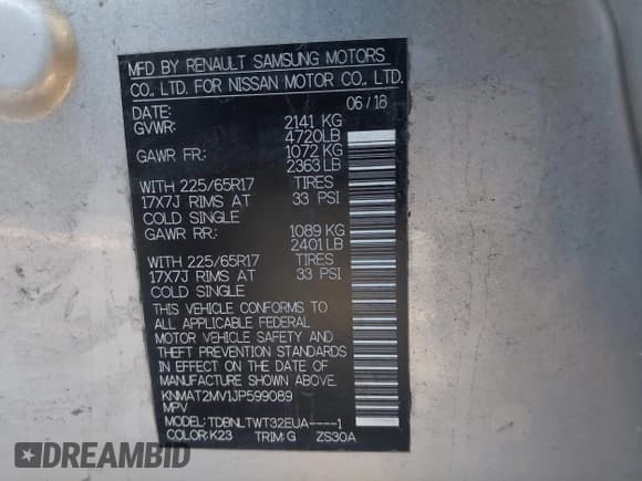 ✅ 2018 Nissan Rogue S • VIN: KNMAT2MV1JP599089 • Lot: 43562447. Wystawiony na IAAI z przebiegiem 69 323 mil. Bezpłatny archiwum sprzedaży aukcyjnych z USA i szczegółowy raport historii pojazdu na DreamBid. Zdjęcie 9.