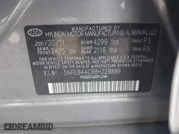 ✅ 2011 Hyundai Sonata GLS • VIN: 5NPEB4AC9BH228889 • Lot: 43284088. Listed on IAAI with 218,415 mi. Free auction sales archive from the USA and detailed vehicle history report at DreamBid. Image 9.