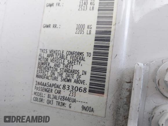 ✅ 2010 Nissan Maxima SV • VIN: 1N4AA5AP0AC833068 • Lot: 42306668. Wystawiony na IAAI z przebiegiem 175 567 mil. Bezpłatny archiwum sprzedaży aukcyjnych z USA i szczegółowy raport historii pojazdu na DreamBid. Zdjęcie 9.