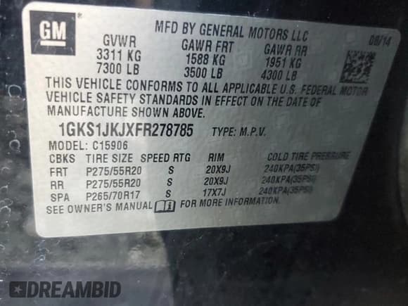 ✅ 2015 GMC Yukon XL Denali • VIN: 1GKS1JKJXFR278785 • Лот: 81475245. Опубликован ранее на Copart с пробегом 230 763 миль. Бесплатный доступ к архиву аукционных продаж из США и подробный отчёт об истории автомобиля на DreamBid. Изображение 13.