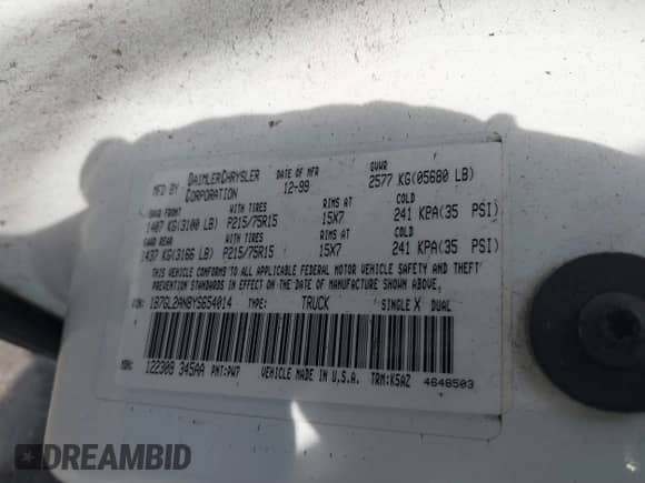 ✅ 2000 Dodge Dakota Sport • VIN: 1B7GL2AN8YS654014 • Лот: 41470554. Размещён на IAAI с пробегом 181 931 миль миль. Получите бесплатный доступ к архиву аукционных продаж из США и посмотрите подробный отчёт об истории автомобиля на DreamBid. Изображение 9.