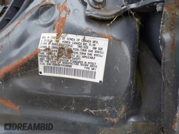 ✅ 2007 Honda Pilot EX-L • VIN: 2HKYF18587H515686 • Лот: 43061730. Опубликован ранее на IAAI с пробегом Не указан. Бесплатный доступ к архиву аукционных продаж из США и подробный отчёт об истории автомобиля на DreamBid. Изображение 9.