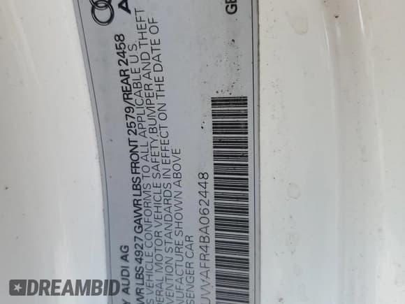 ✅ 2011 Audi S5 Prestige • VIN: WAUVVAFR4BA062448 • Lot: 65522255. Listed on Copart with 107,291 mi. Free auction sales archive from the USA and detailed vehicle history report at DreamBid. Image 12.