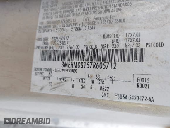 ✅ 2007 Mercury Milan Premier • VIN: 3MEHM08157R605712 • Lot: 40069215. Listed on IAAI with Not provided. Free auction sales archive from the USA and detailed vehicle history report at DreamBid. Image 9.