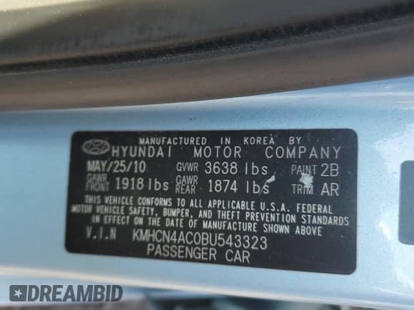 ✅ 2011 Hyundai Accent GLS • VIN: KMHCN4AC0BU543323 • Lot: 68493725. Listed on Copart with 167,916 mi. Free auction sales archive from the USA and detailed vehicle history report at DreamBid. Image 12.