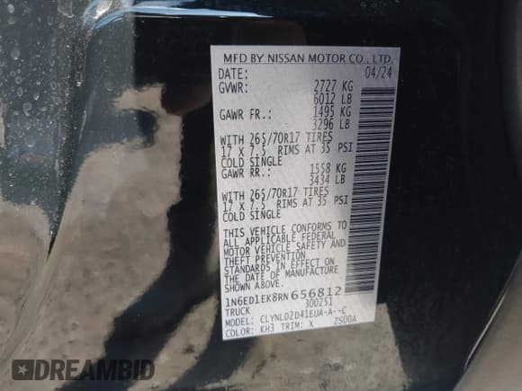 ✅ 2024 Nissan Frontier SV • VIN: 1N6ED1EK8RN656812 • Lot: 42071048. Listed on IAAI with 18,276 mi. Free auction sales archive from the USA and detailed vehicle history report at DreamBid. Image 9.