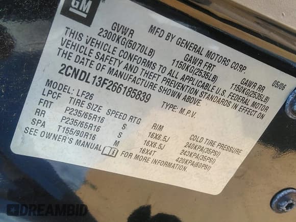 ✅ 2006 Chevrolet Equinox LS • VIN: 2CNDL13F266185839 • Лот: 42082046. Опубликован ранее на IAAI с пробегом 104 475 миль. Бесплатный доступ к архиву аукционных продаж из США и подробный отчёт об истории автомобиля на DreamBid. Изображение 9.