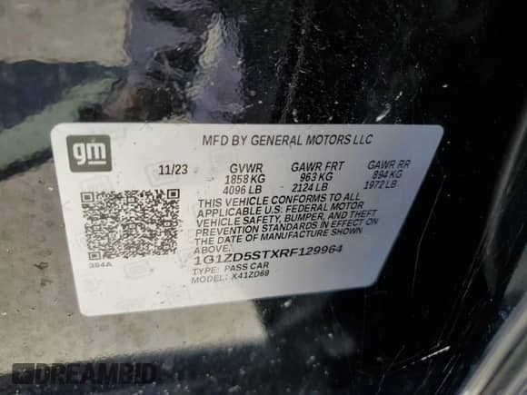 2024 Chevrolet Malibu LT with VIN 1G1ZD5STXRF129964, listed as a Copart auction lot 70171295 with 65,626 mi miles and Salvage title. Bid and sale history available at DreamBid. Image 12.