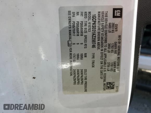 ✅ 2010 Chevrolet Silverado 1500 LT • VIN: 1GCPKSE01AZ298746 • Lot: 75881014. Wystawiony na Copart z przebiegiem 102 629 mil. Bezpłatny archiwum sprzedaży aukcyjnych z USA i szczegółowy raport historii pojazdu na DreamBid. Zdjęcie 12.