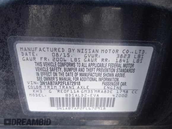 ✅ 2015 Nissan Sentra SV • VIN: 3N1AB7AP2FL672918 • Lot: 43744789. Listed on IAAI with 157,826 mi. Free auction sales archive from the USA and detailed vehicle history report at DreamBid. Image 9.