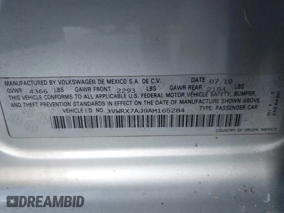 ✅ 2010 Volkswagen Jetta SE • VIN: 3VWRX7AJ9AM165284 • Lot: 43768798. Wystawiony na IAAI z przebiegiem 166 993 mil. Bezpłatny archiwum sprzedaży aukcyjnych z USA i szczegółowy raport historii pojazdu na DreamBid. Zdjęcie 9.