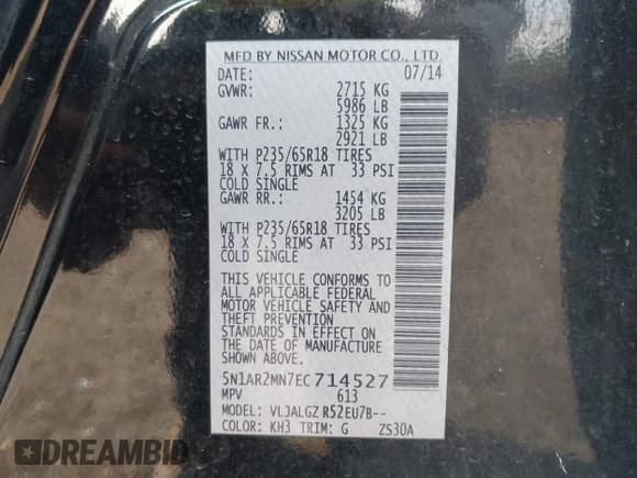 ✅ 2014 Nissan Pathfinder SL • VIN: 5N1AR2MN7EC714527 • Lot: 42871460. Listed on IAAI with 131,158 mi. Free auction sales archive from the USA and detailed vehicle history report at DreamBid. Image 9.