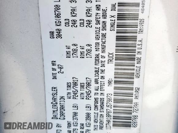 ✅ 2007 Dodge 1500 SLT • VIN: 1D7HA18P87J578073 • Лот: 91883125. Опубликован ранее на Copart с пробегом 315 636 миль. Бесплатный доступ к архиву аукционных продаж из США и подробный отчёт об истории автомобиля на DreamBid. Изображение 13.