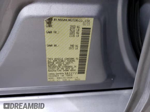 2015 Nissan Altima S с VIN 1N4AL3AP8FN382272, выставлен на аукционе Copart как лот 89474835 с пробегом 129 650 миль миль и Списание • Salvage title. История ставок и продаж доступна на DreamBid. Изображение 13.