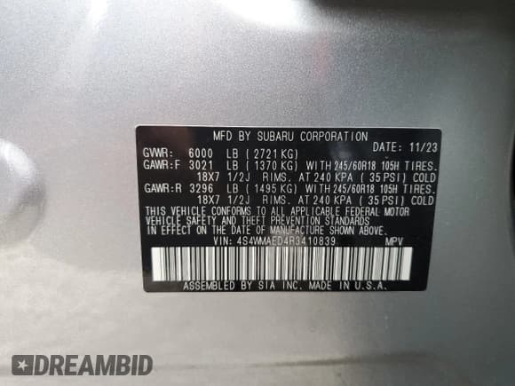 ✅ 2024 Subaru Ascent Premium • VIN: 4S4WMAED4R3410839 • Lot: 48689185. Listed on Copart with 36,517 mi. Free auction sales archive from the USA and detailed vehicle history report at DreamBid. Image 15.