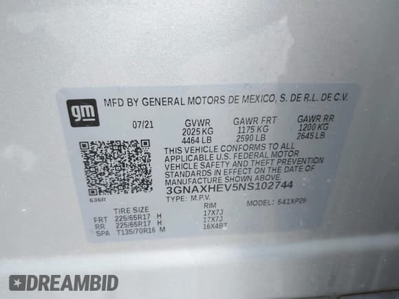 ✅ 2022 Chevrolet Equinox LS • VIN: 3GNAXHEV5NS102744 • Lot: 43421841. Listed on IAAI with Not provided. Free auction sales archive from the USA and detailed vehicle history report at DreamBid. Image 9.