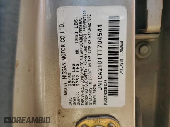 ✅ 1996 Nissan Maxima GXE • VIN: JN1CA21D1TT704544 • Lot: 56182465. Listed on Copart with 244,627 mi. Free auction sales archive from the USA and detailed vehicle history report at DreamBid. Image 12.