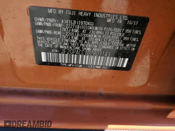 ✅ 2013 Subaru Crosstrek Premium • VIN: JF2GPACC1D2803143 • Lot: 52089015. Listed on Copart with 158,118 mi. Free auction sales archive from the USA and detailed vehicle history report at DreamBid. Image 16.