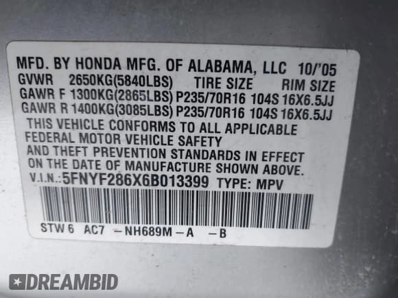 ✅ 2006 Honda Pilot EX-L • VIN: 5FNYF286X6B013399 • Лот: 42831850. Опубликован ранее на IAAI с пробегом 221 823 миль. Бесплатный доступ к архиву аукционных продаж из США и подробный отчёт об истории автомобиля на DreamBid. Изображение 9.
