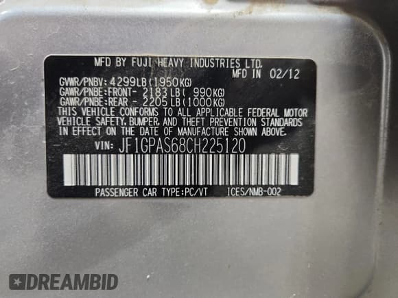 ✅ 2012 Subaru Impreza Special Sports Limited • VIN: JF1GPAS68CH225120 • Lot: 85857475. Wystawiony na Copart z przebiegiem 160 627 mil. Bezpłatny archiwum sprzedaży aukcyjnych z USA i szczegółowy raport historii pojazdu na DreamBid. Zdjęcie 13.