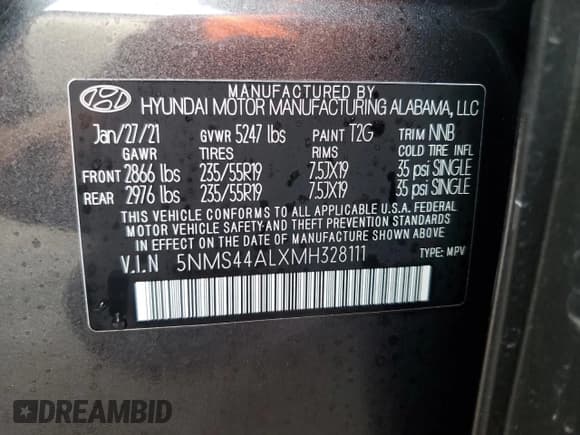 ✅ 2021 Hyundai Santa Fe Limited • VIN: 5NMS44ALXMH328111 • Лот: 41676673. Опубликован ранее на Copart с пробегом 5 005 миль. Бесплатный доступ к архиву аукционных продаж из США и подробный отчёт об истории автомобиля на DreamBid. Изображение 14.