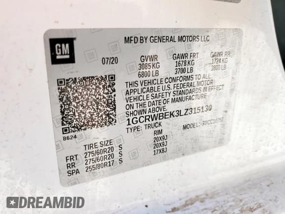 ✅ 2020 Chevrolet Silverado 1500 Custom • VIN: 1GCRWBEK3LZ315130 • Lot: 57271075. Wystawiony na Copart z przebiegiem 69 840 mil. Bezpłatny archiwum sprzedaży aukcyjnych z USA i szczegółowy raport historii pojazdu na DreamBid. Zdjęcie 12.