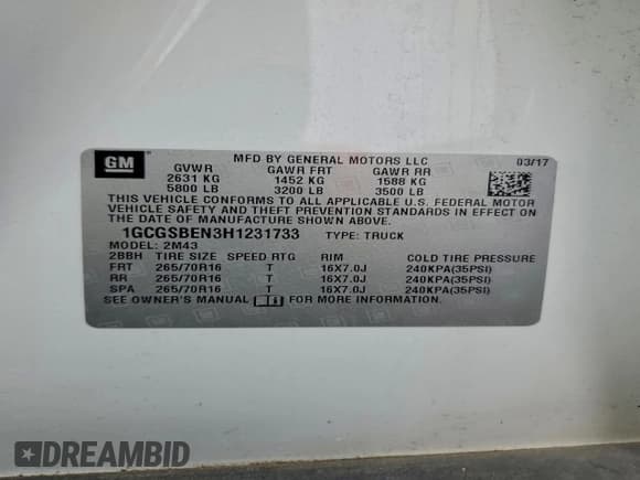 ✅ 2017 Chevrolet Colorado 2WD WT • VIN: 1GCGSBEN3H1231733 • Lot: 96047995. Wystawiony na Copart z przebiegiem 132 924 mil. Bezpłatny archiwum sprzedaży aukcyjnych z USA i szczegółowy raport historii pojazdu na DreamBid. Zdjęcie 12.