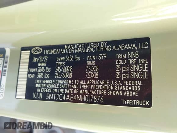 ✅ 2022 Hyundai Santa Cruz SEL • VIN: 5NTJC4AE4NH017876 • Лот: 41147100. Размещён на IAAI с пробегом 40 116 миль миль. Получите бесплатный доступ к архиву аукционных продаж из США и посмотрите подробный отчёт об истории автомобиля на DreamBid. Изображение 9.