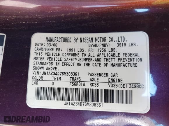✅ 2006 Nissan 350Z Enthusiast • VIN: JN1AZ34D76M308361 • Лот: 43567063. Опубликован ранее на IAAI с пробегом 157 212 миль. Бесплатный доступ к архиву аукционных продаж из США и подробный отчёт об истории автомобиля на DreamBid. Изображение 9.